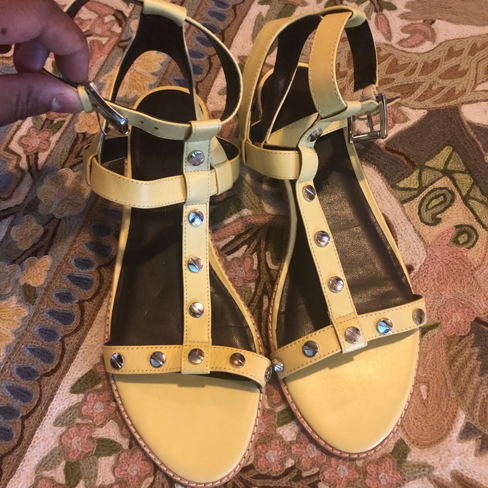 Studded yellow ankle wrap sandals!